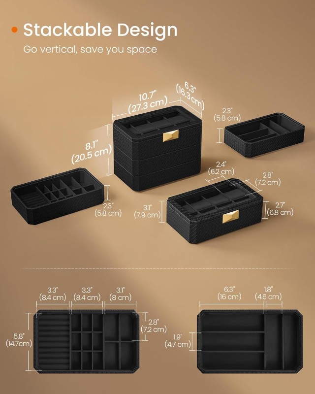 Κουτί Ρολογιών 8 Θέσεων 3 Επίπεδα 16.3 x 27.3 x 20.5 cm Μαύρο JWB021B01 Songmics