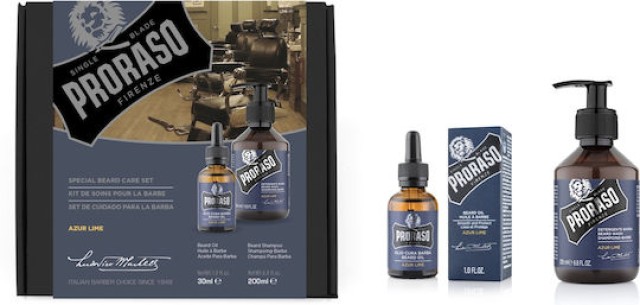Proraso Σετ Περιποίησης για Γένια Azur Lime με Λάδι 30ml & Shampoo 200ml 8004395007462