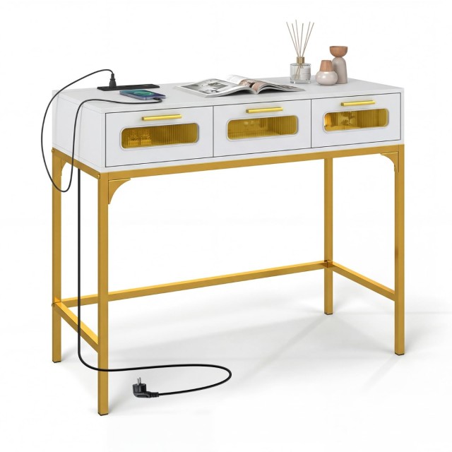 Costway Κονσόλα Εισόδου με Φωτισμό LED και Σταθμό Φόρτισης, Λευκή, 90 x 40 x 75 εκ. JV13525DE-WH