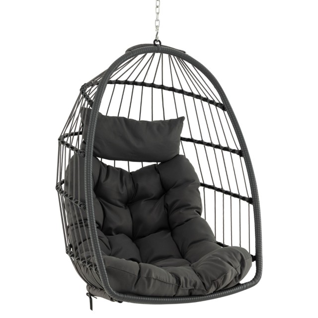 Costway Πτυσσόμενη Κρεμαστή Καρέκλα από PE-Rattan με Μαξιλάρι σε Γκρι Χρώμα 77,5 x 74 x 105cm NP11301GR