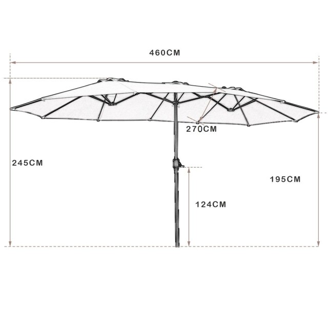Costway  Ομπρέλα Ø480 cm με μανιβέλα & UV προστασία, καφέ κήπου. NP11603CF