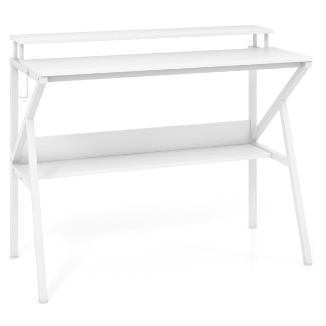 Costway Λευκό Γραφείο με Ράφι και Βάση Οθόνης 100 x 50 cm CB10771WH