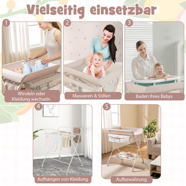 Costway Πτυσσόμενος και ρυθμιζόμενος σταθμός αλλαγής πάνας με αποθηκευτικό χώρο και τροχούς για εύκολη μετακίνηση AC10031NA