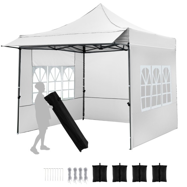 Costway Τέντα pop up 10 x 10 ft με πλαϊνά και στέγαστρο, λευκή 25,4 x 25,4 x 25,7 cm NP12823WH
