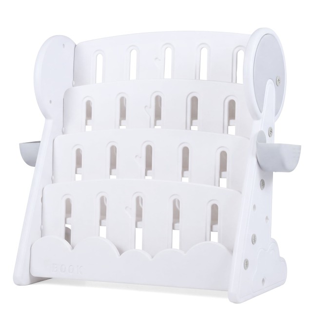 Costway Παιδική βιβλιοθήκη 4 επιπέδων με 2 κουτιά αποθήκευσης & αναστρέψιμο κάτω ράφι, Λευκό TP10244GR