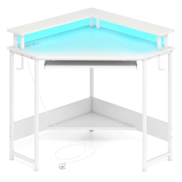 Costway Γραφείο Gaming με Φορτιστή, LED, Πληκτροθήκη και Βάση Οθόνης σε Λευκό JV12431DE-WH
