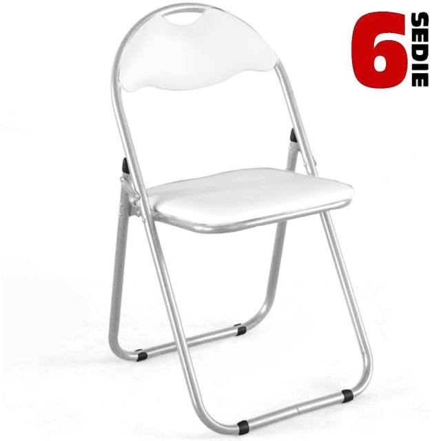 BAKAJI  Σετ 6 Τεμάχια Καρέκλες Επενδυμένες Πτυσσόμενες Χρώμα Καρέκλας Λευκό Σκελετός Ασημί  02829364