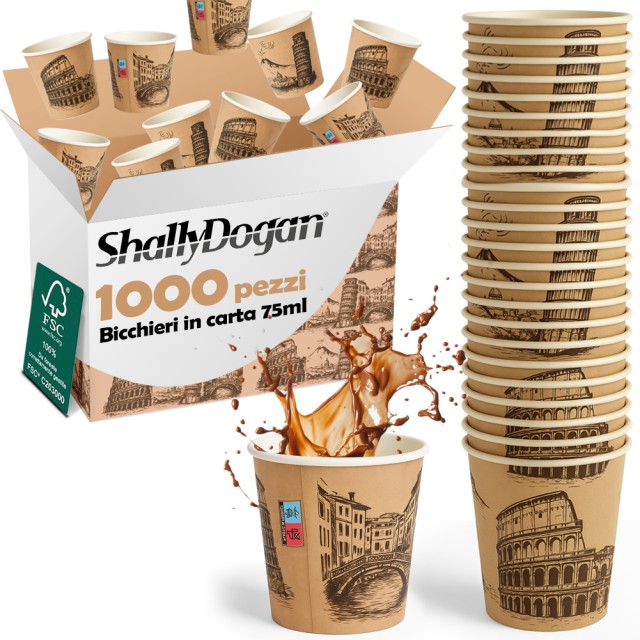 Shally Dogan 1000 Κούπες Καφέ Μίας Χρήσης με Ιταλικό Σχέδιο 75ml Βιοδιασπώμενες Χρήσης και Απόρριψης 02001578