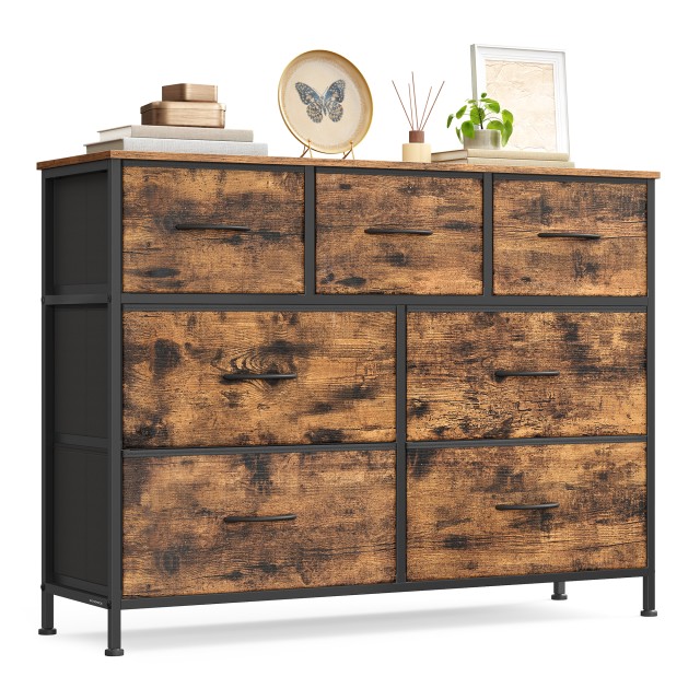 SONGMICS Συρταριέρα με 7 συρτάρια αποθήκευσης, ατσάλι, MDF, ύφασμα, καφέ-μαύρο LGS323BH04