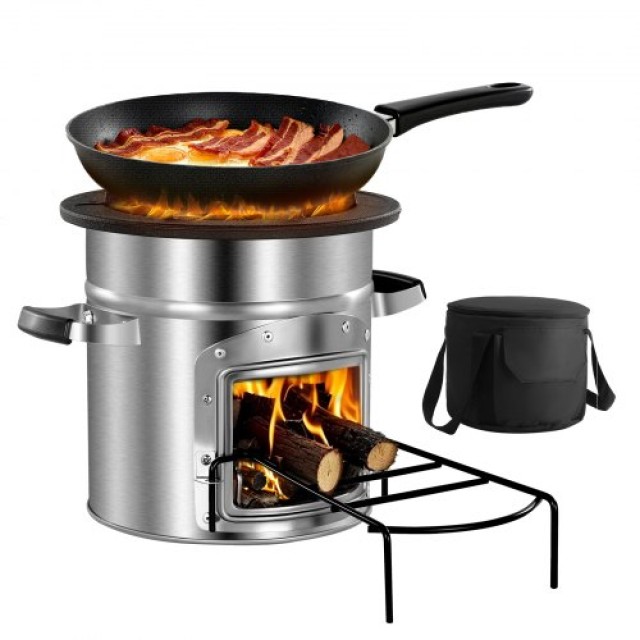 VEVOR Φορητή Ξυλόσομπα Rocket Stove με Βάση Μεταφοράς YTHJLYTBXGDMUT8XK001V0