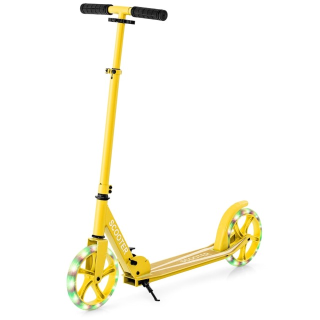 Costway Πτυσσόμενο πατίνι με 2 τροχούς LED, ρυθμιζόμενο ύψος, αντοχή έως 100 κιλά, κίτρινο, 96 x 35 x 88 cm SP38153YW