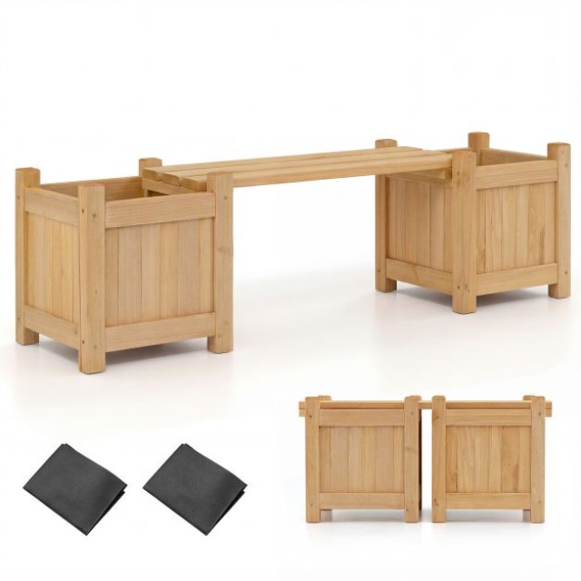 Costway Ξύλινη Κιβωτός 105 x 26,5 x 29,5 εκ με Ενσωματωμένη Πάγκο και Δύο Πλαϊνούς Φυτευτές GT4619NA