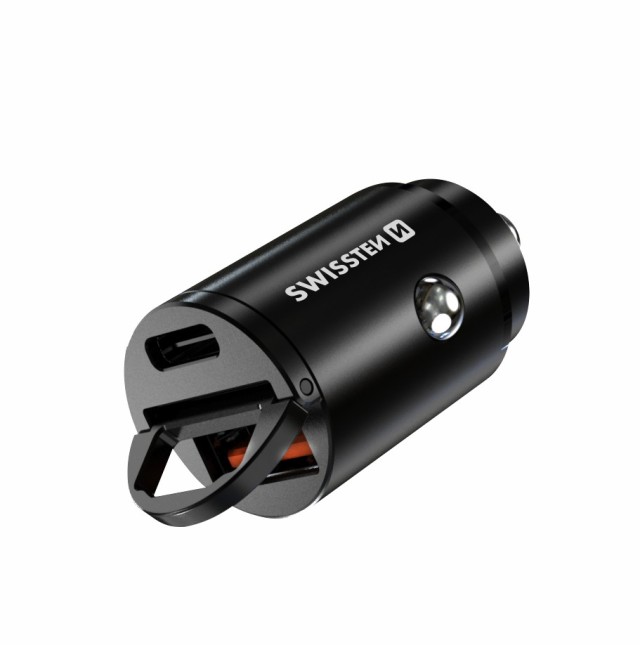 SWISSTEN Προσαρμογέας Αυτοκινήτου USB-C Power Delivery + Super Charge 3.0 30W Nano Μαύρο 8595217476813