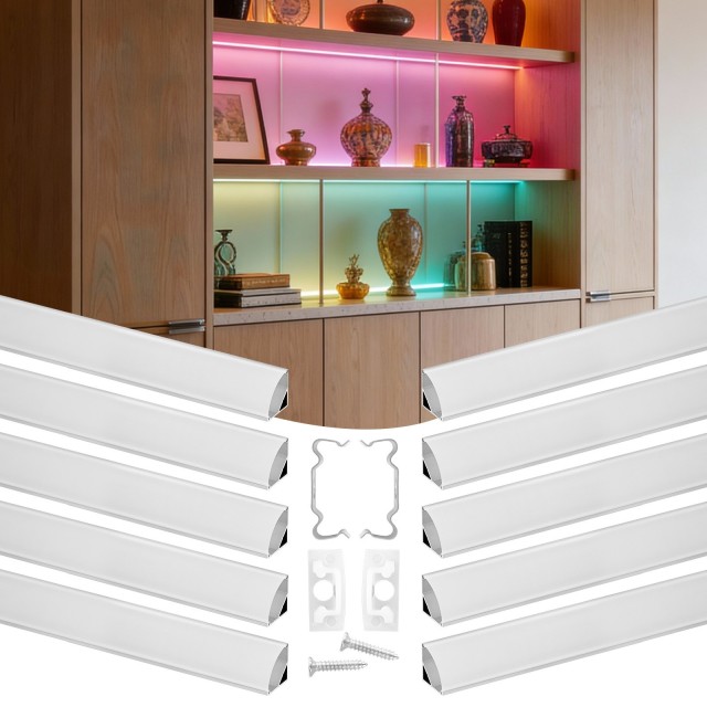 VEVOR Συσκευασία 10 τεμ., Κανάλι LED Αλουμινίου V Σχήματος 2M με Κάλυμμα και Αξεσουάρ LEDDDCVX66FTAG0U5001V0