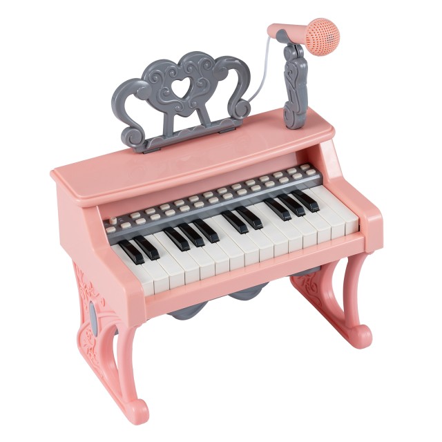 Costway Ηλεκτρικό Μίνι Παιδικό Πιάνο με 25 Πλήκτρα, Ντοσιέ και Μικρόφωνο σε Ροζ Χρώμα 32,5 x 17,5 x 30,5 cm TM10196PI