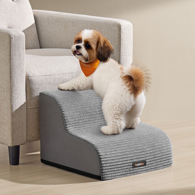 FEANDREA Σκαλιά Σκύλου 2 Σταδίων, Αντιολισθητικά, Αφαιρούμενο Κάλυμμα, Χειρολαβή, Αδιάβροχα, Dove Grey, 40x40x30cm PPS002G01