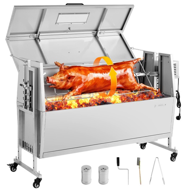 VEVOR Ηλεκτρική Σούβλα BBQ για Αρνί & Γουρούνι, 60 kg, με Ρόδες, 4 Επίπεδα Ύψους, Ανοξείδωτη, 38W PZSHLK46INCH4KCB0001V2