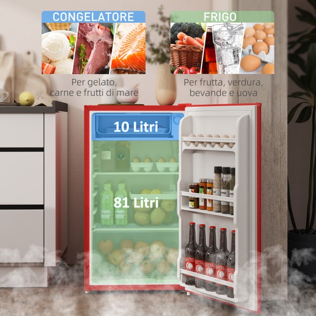 HOMCOM Μικρό Ψυγείο 91L Μονόπορτο Αναστρέψιμο με Καταψύκτη και Ρυθμιζόμενη Θερμοκρασία, Κόκκινο 800-129V90RD