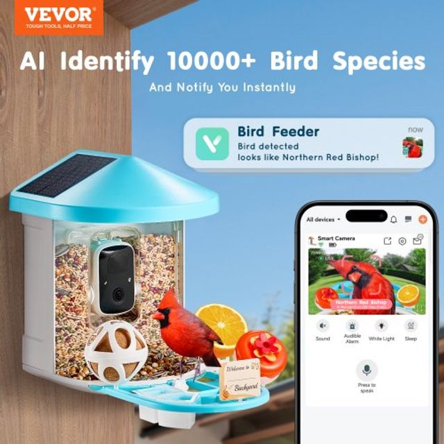 Έξυπνη Ταΐστρα Πουλιών με Κάμερα 2K HD AI - Ηλιακή VEVOR DSXTDWNQWDCMFIOKWY3
