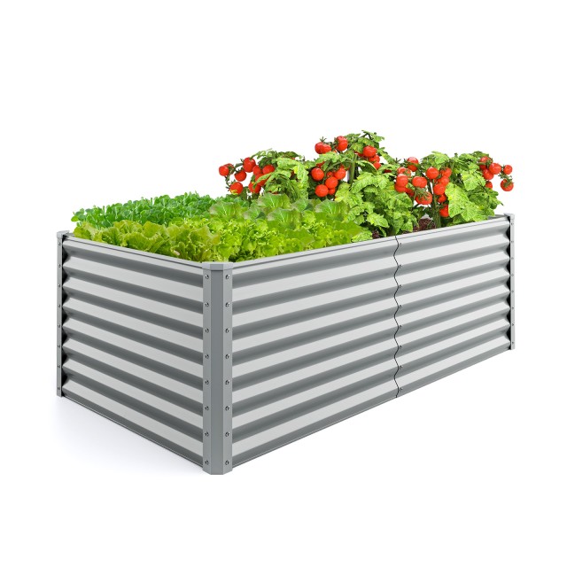 Costway Μεταλλικό Υπερυψωμένο Κρεβάτι Κήπου 180x95x60 εκ. με Ενισχυμένες Ράβδους και Ανοιχτό Πυθμένα Γκρι GT4288GR