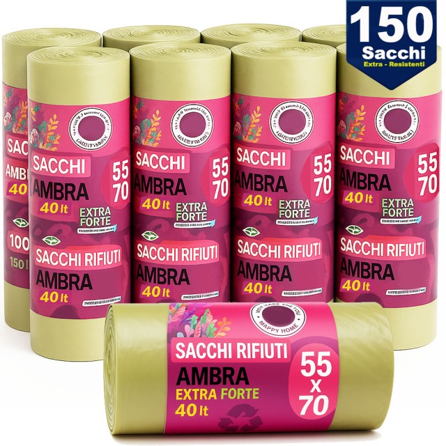 BAKAJI 150 x Διάφανες Μεγάλες και Ανθεκτικές Σακούλες Σκουπιδιών Άμπρα 55 x 70 εκ LDPE 02842900