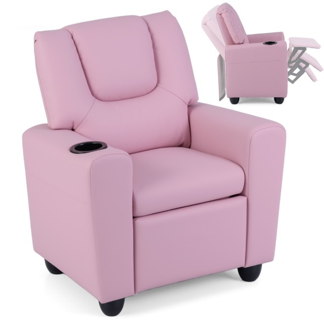 Costway Ροζ παιδική πολυθρόνα με λειτουργία relax, ρυθμιζόμενη πλάτη και υποπόδιο, 71 x 54 x 61 cm HY10458PI