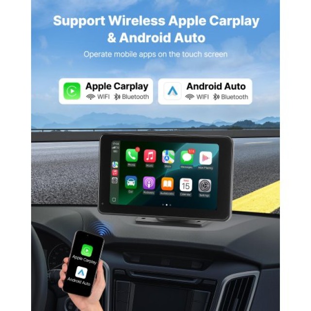 VEVOR Οθόνη Αυτοκινήτου 7 με CarPlay, Android Auto & Κάμερα Οπισθοπορείας CZZKP7INCHBDV1Y7K001V9
