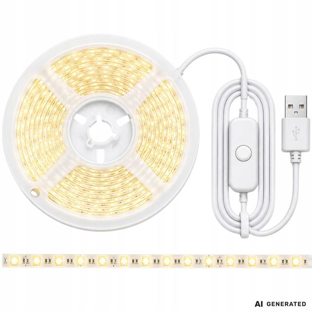 Verk Group Ταινία LED USB 5V 5m, ψυχρό λευκό φως, με διακόπτη, αυτοκόλλητη, διακοσμητική 5907451392027
