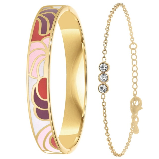 So Charm Σετ 2 Βραχιόλια διακοσμημένο με Κρύσταλλα Swarovski και ρητίνης με εφέ Σμάλτο, Χρυσό B3077D+BS427D