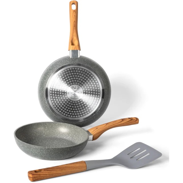 BAKAJI Σετ 2 Αντικολλητικά Τηγάνια με Ξύλινη Λαβή για Όλες τις Κουζίνες 02842580