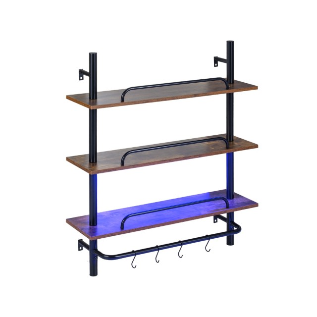 Costway Τριώροφο επιτοίχιο ράφι με φωτισμό RGB LED, 80,5 x 24 x 97 εκ. JV13052EU-BK
