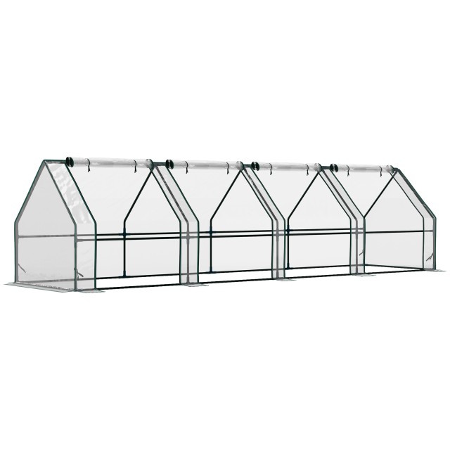 Outsunny Μίνι Θερμοκήπιο Κήπου με 4 Πόρτες που Κυλούν και Εκτατή Κάλυψη, από Ατσάλι και PE, 360x90x90 cm, Διαφανές 845-204V05CR
