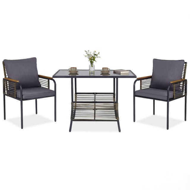 Costway Σετ Κήπου Τριάδας από Ρατάν, Πρακτικό Υπαίθριο Σετ με Μαξιλάρια και Ορθογώνιο Γκρι Τραπέζι 71 x 66 x 104 cm NP12884GR