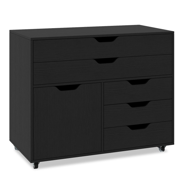 Costway Μαύρο Κινητό Ντουλάπι Γραφείου με 5 Συρτάρια και Ντουλάπι JZ10269DK