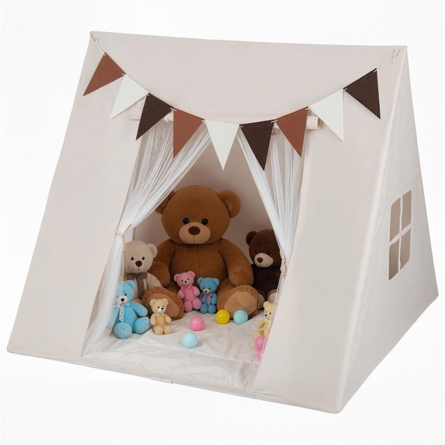 Costway Μεγάλη Παιδική Σκηνή Παιχνιδιού 120 x 120 x 105 cm με Άνετη Επένδυση και Πολύχρωμες Σημαίες TP10472BE