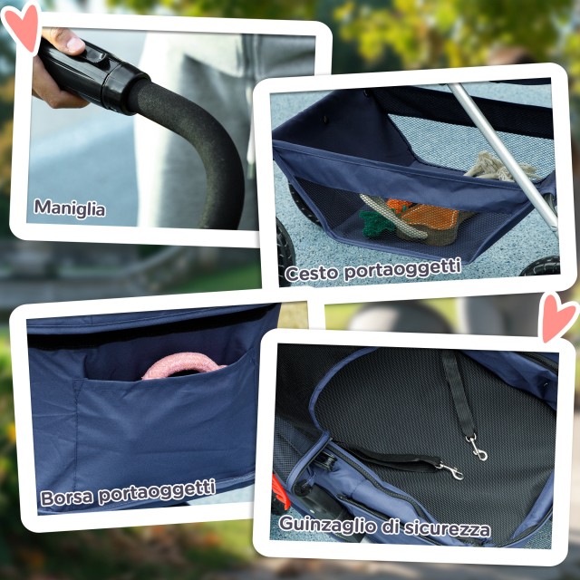 PawHut Πτυσσόμενο Καροτσάκι για Σκύλους 3 σε 1 με Τσάντα Μεταφοράς και Κάτω Καλάθι, Μπλε D00-208V00DB