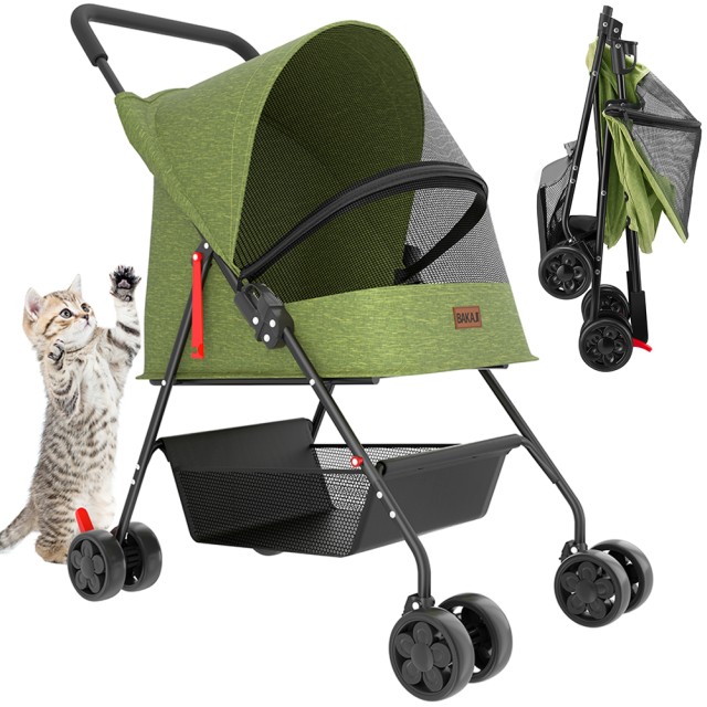 BAKAJI Πτυσσόμενο Καρότσι για Κατοικίδια Ζώα - Σκυλιά & Γάτες - Πράσινο, Μέχρι 15kg 02001717