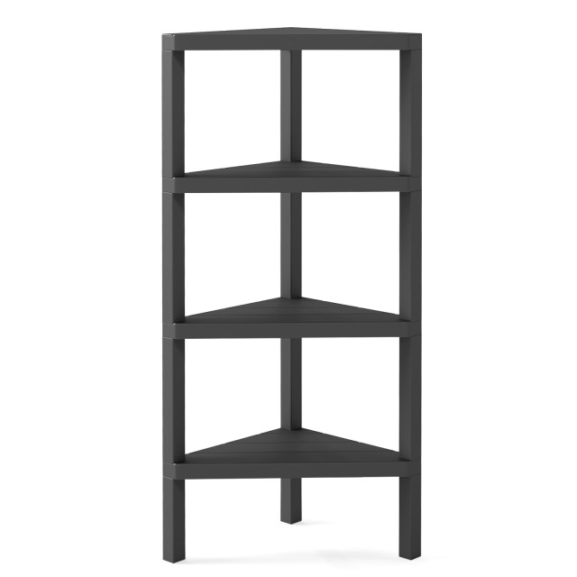 Costway Γωνιακή βιβλιοθήκη 4 επιπέδων με ανοιχτά ράφια, ελεύθερης τοποθέτησης, μαύρη, 99 x 33 x 46 cm JZ10425BK