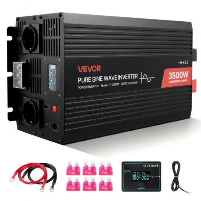 VEVOR Ισχυρός Μετατροπέας Ρεύματος 3500W, 12V DC σε 230V AC, Καθαρού Ημιτόνου LCDPYKCZXNBQVX0FT001V2