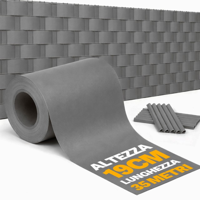 BAKAJI Ταινία Περίφραξης PVC Γκρι 19cm x 35m, Σκίαστρο 450g/m², Αντι-UV για Εξωτερικό Χώρο 02001839