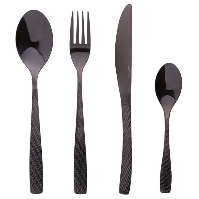 Galileo Σετ 16 μαχαιροπίρουνα από ανοξείδωτο ατσάλι μαύρο γυαλιστερό με σφυρήλατη λαβή Harlem Sibilla 5918049