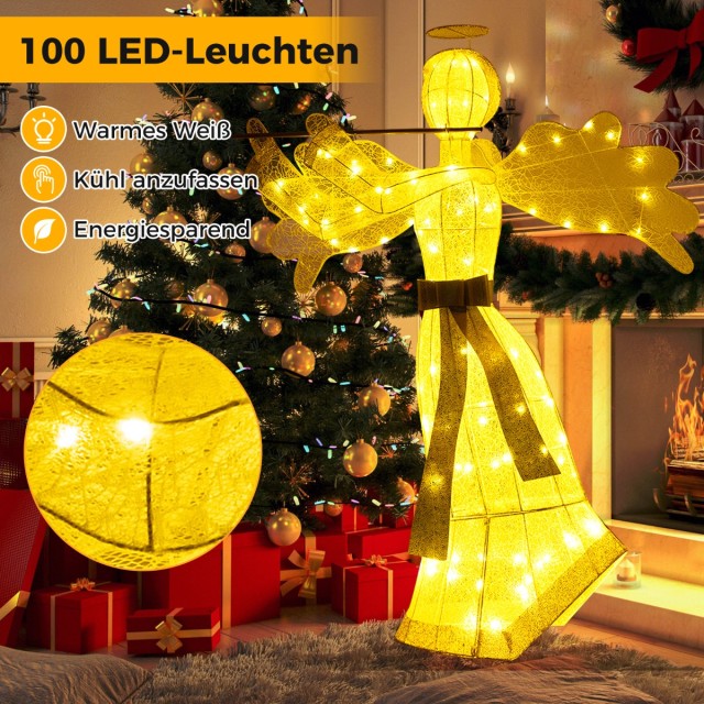 Costway Φωτιζόμενος Χριστουγεννιάτικος Άγγελος με 100 LED Φώτα 3D Διακοσμητική Φιγούρα Αγγέλου CM24919DE