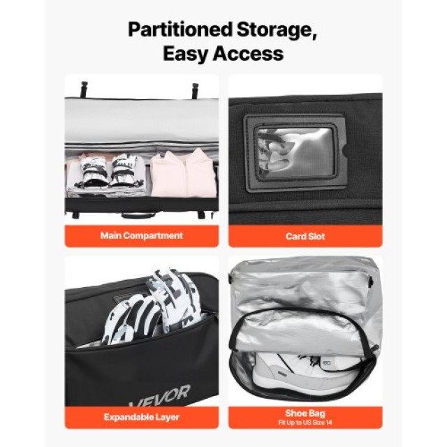 VEVOR Σάκος Μεταφοράς Σκι με Ροδάκια, 175 cm, Μαύρος, 600D Αδιάβροχο Ύφασμα με Ενισχυμένα Φερμουάρ και Ρυθμιζόμενους Ιμάντες HXYJBXBB175CQ6U3H001V0