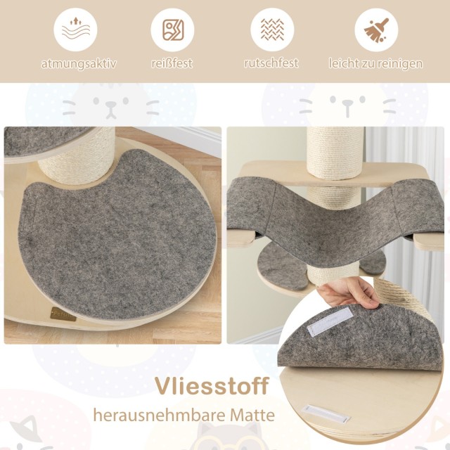 Costway Γκρι Ξύλινος Ονυχοδρόμιο 120 εκ. με Αιώρα & 3 Πλατφόρμες & Σιζάλ Χαλί PV10172GR