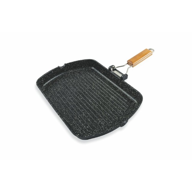 Galileo Αντικολλητική μπριζολιέρα 26x36 cm από χυτό αλουμίνιο με αναδιπλούμενη ξύλινη λαβή, κατάλληλη για επαγωγικές εστίες SChef 2192045