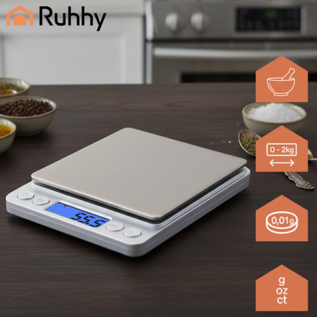Ruhhy Ζυγαριά Κουζίνας LCD Ακριβείας μέχρι 2kg με 2 Μπολ 26507