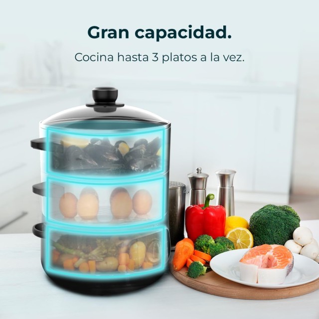 Ατμομάγειρας Vapovita SteelPot White – 1300W με 3 Δοχεία από Ανοξείδωτο Ατσάλι 10lt CEC-100630 Cecotec