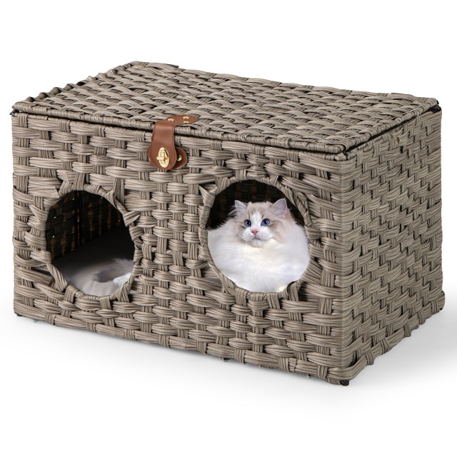 Costway  Πτυσσόμενο Σπίτι Γάτας από PE-Rattan με Κάθισμα & Κλειδαριά 60x35x35 εκ. PV10294GR