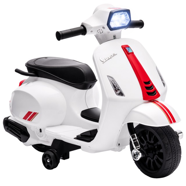 AIYAPLAY Ηλεκτρική Μοτοσικλέτα Παιδιών Vespa, Επαναφορτιζόμενη Μπαταρία 6V, Ροδάκια και Φώτα, 2-4 Ετών, Λευκή 370-433V90WT