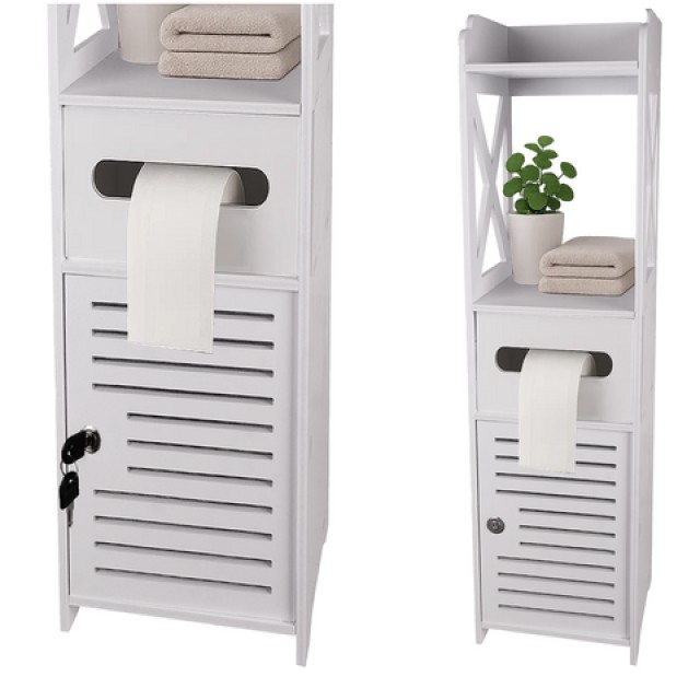 Ruhhy Λευκή Στήλη Μπάνιου με Κλειδαριά και Ενσωματωμένη Θήκη Χαρτιού Υγείας, Λευκή 25763